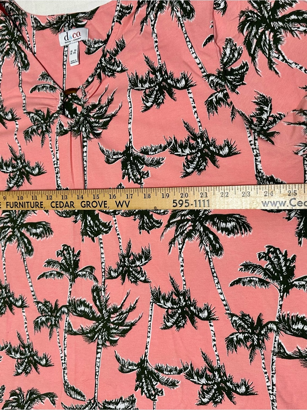 Denim & Co. Women’s Coral Palm Tree Print Top - 3X - Picture 4 of 5